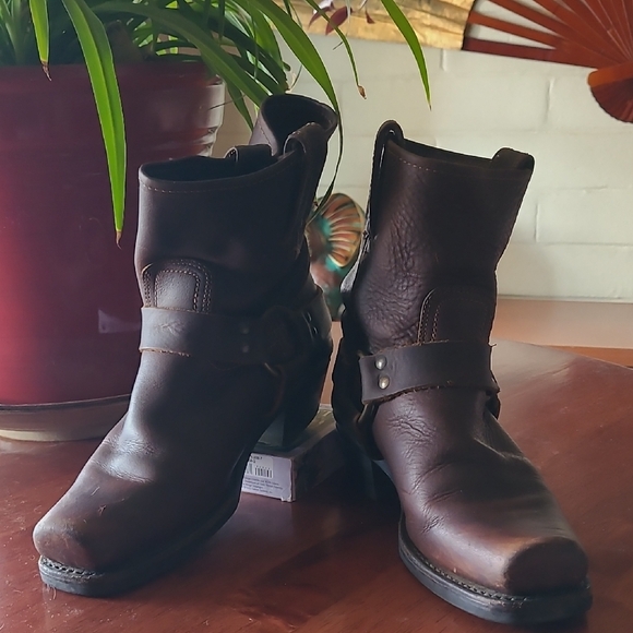 Frye Dark Brown Leather Moto Boots - Picture 4 of 13